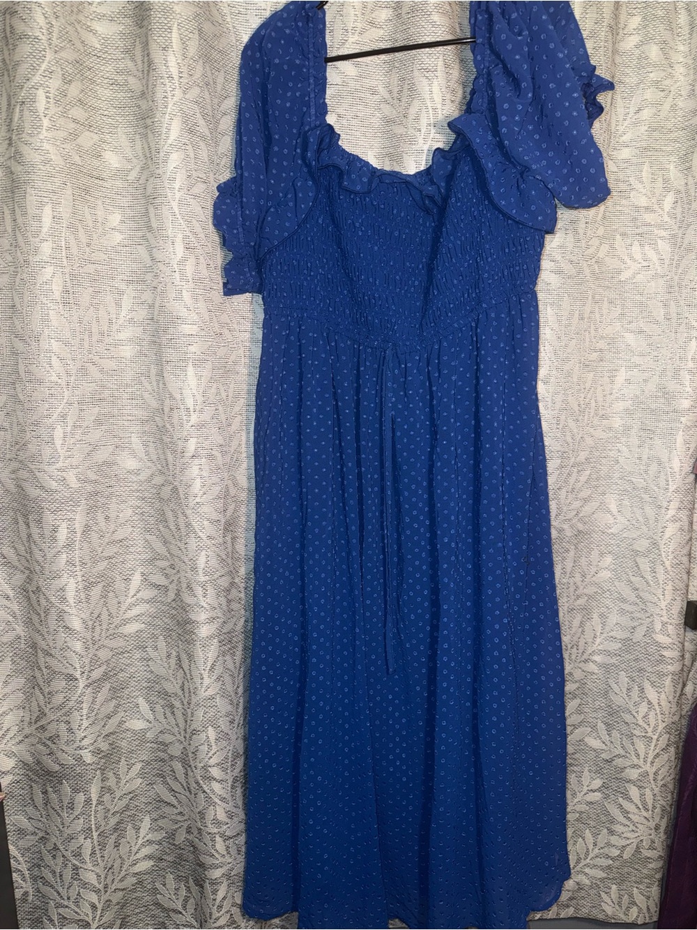 Indigo Blue Ruffled Sleeve Midi Dress